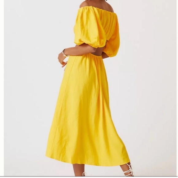 Farm Rio Women's XS Yellow Off The Shoulder Knotted Cut Out Midi Dress New Tags. - Picture 2 of 6
